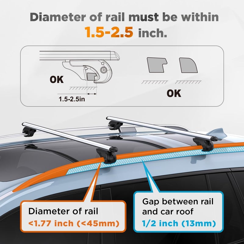 TANX Roof Rack Cross Bars with 4 Anti-Theft Locks | Heavy-Duty Universal Roof Rack (200lbs Capacity) | Universal Cross Bars That Fit Most Raised Side Rails Vehicles/SUVs (with Gap Design) - Image 4
